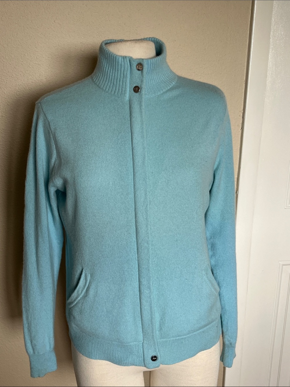 Ralph Lauren Golf Light Blue Women's Zip-Front Cashmere Sweater